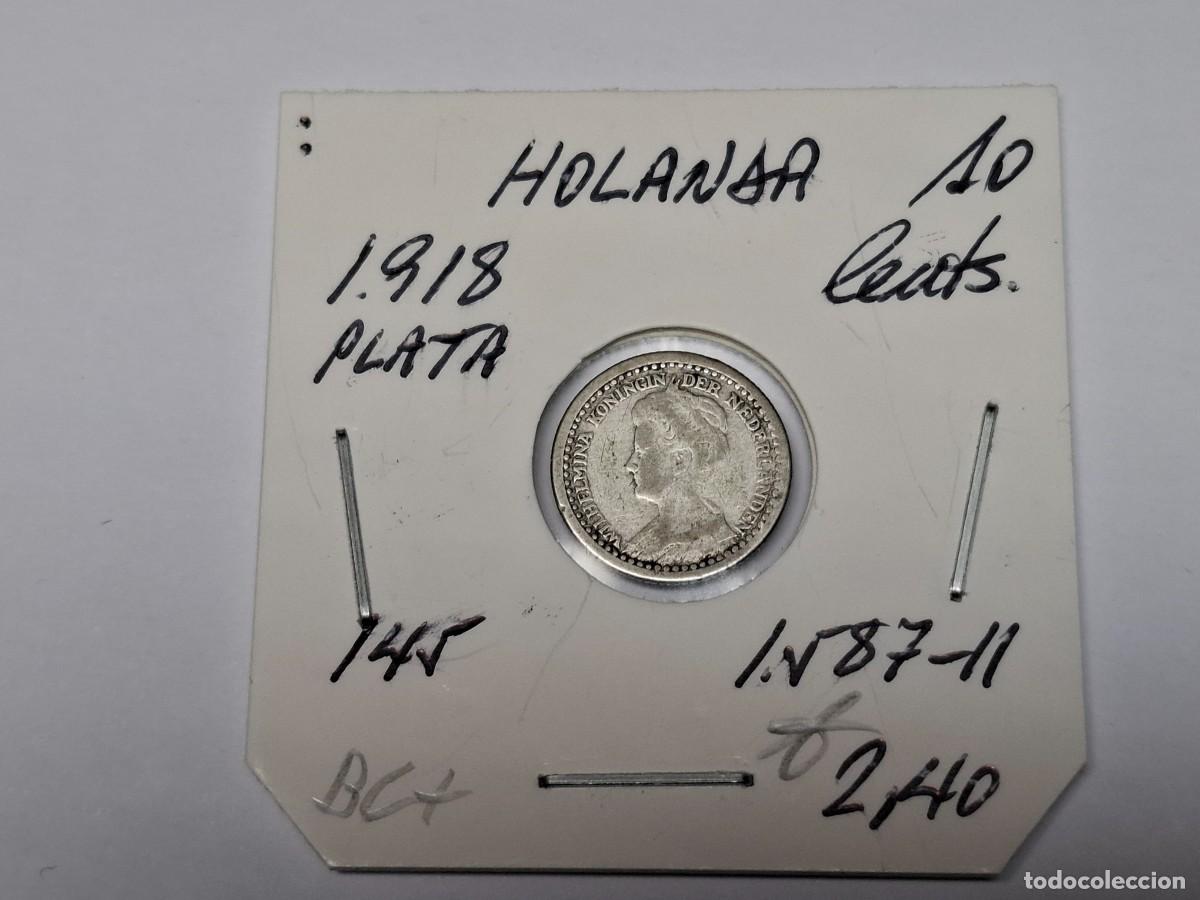 Monete antiche di Europa: 10 CENTS. de PLATA de 1918 KM 145 HOLANDA en BC+