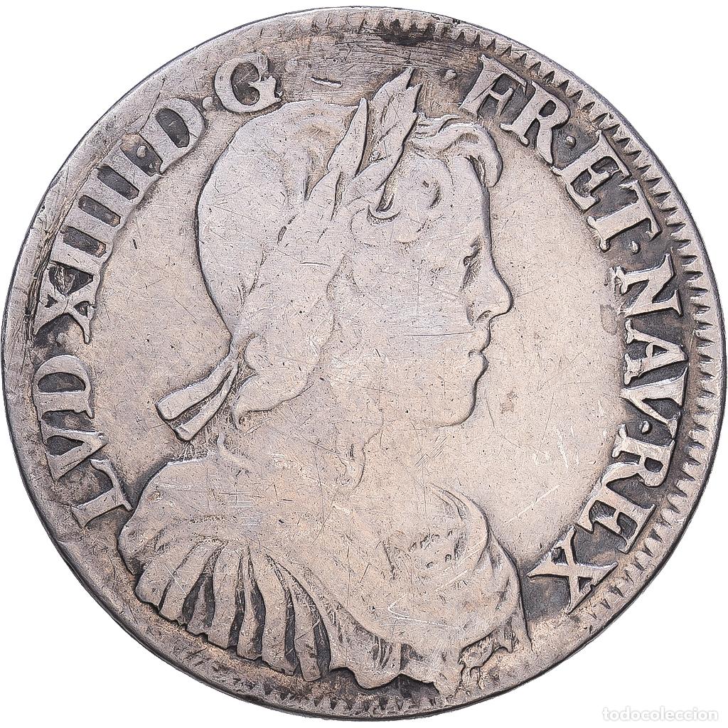 Old Coins of Europe: [#1547881] Francia, Louis XIV, 1/2 &Eacute;cu &agrave; la m&egrave;che longue, 1647, Rouen, Plata, BC+