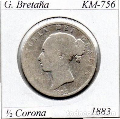 Old Coins of Europe: GRAN BRETA&Ntilde;A 1883, 1-2 CORONA, KM-756, AG; 25,95 &euro; 1