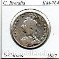 Old Coins of Europe: GRAN BRETA&Ntilde;A 1887, 1-2 CORONA, KM-764, AG; 45,95 &euro; 1
