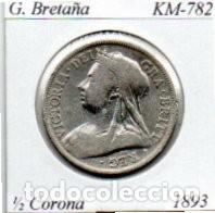 Old Coins of Europe: GRAN BRETA&Ntilde;A 1893, 1-2 CORONA, KM-782, AG, MBC; 45,95 &euro; 1