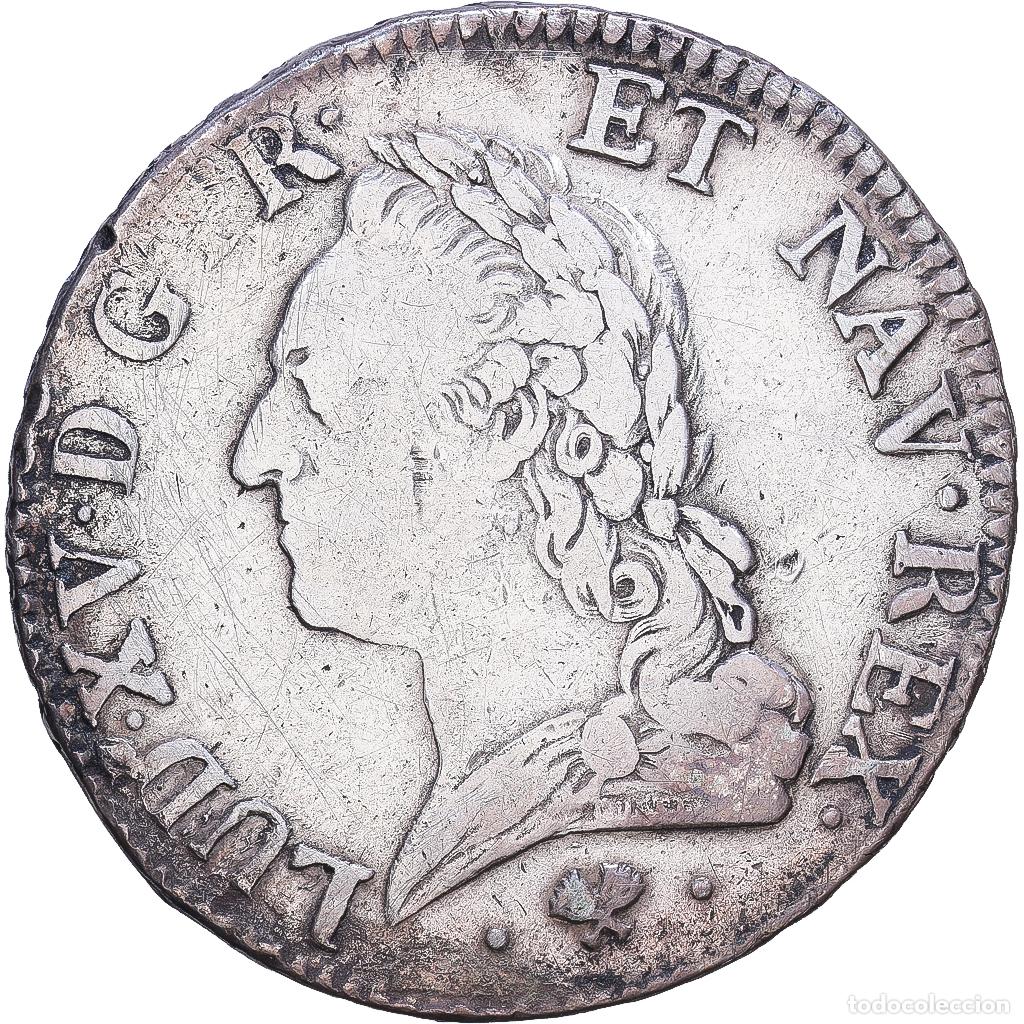 Moedas antigas da Europa: [#1547766] Francia, Louis XV, &Eacute;cu &agrave; la vieille t&ecirc;te, 1772, Bayonne, Plata, BC+