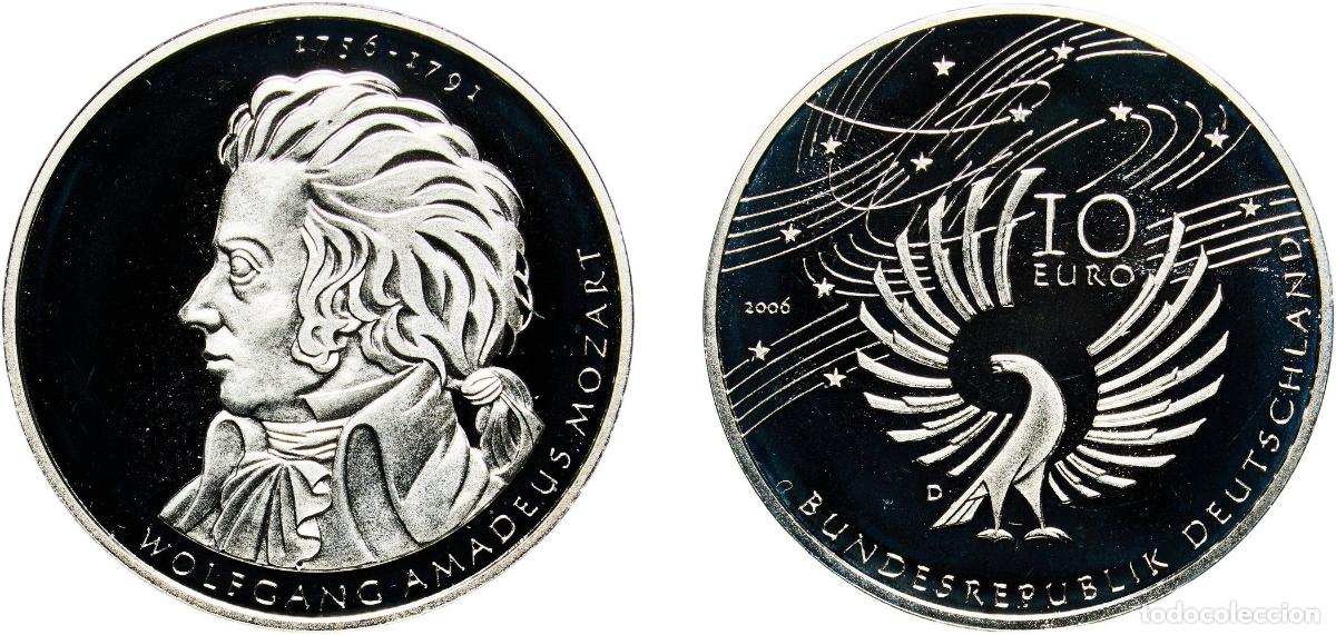 Moedas antigas da Europa: Germany Federal Republic 2006 D 10 Euros (Wolfgang Amadeus Mozart) Silver (.925) Munich Mint (26500