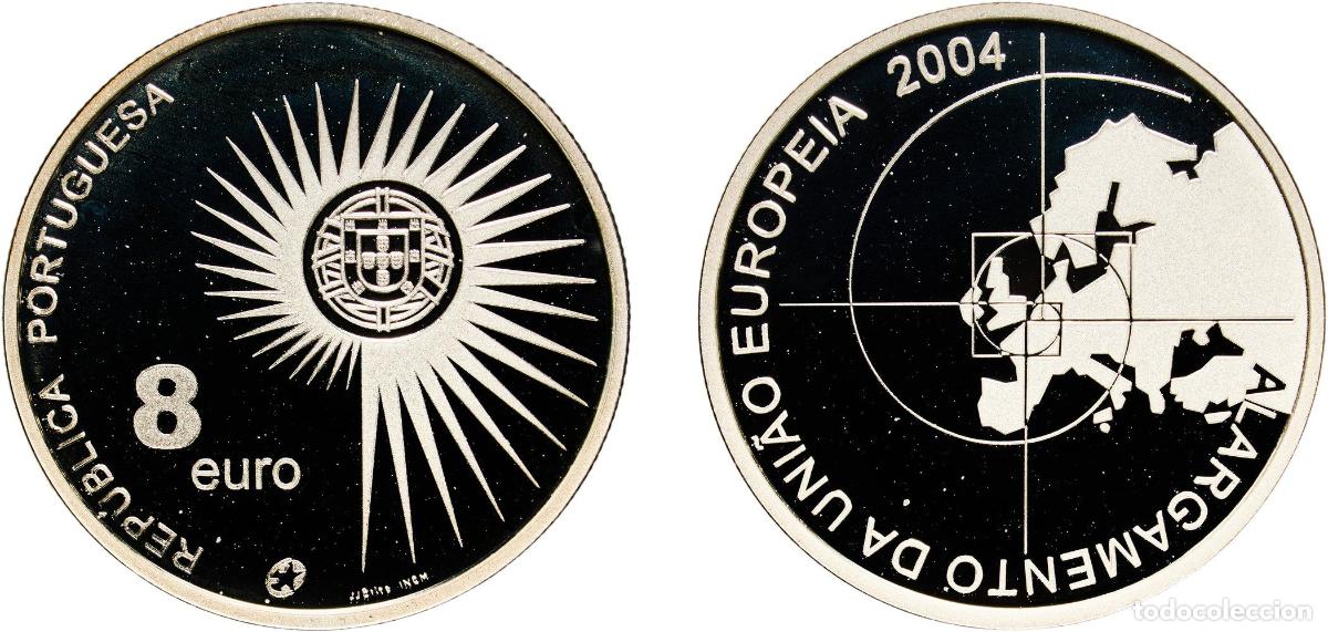 Old Coins of Europe: Portugal Third Republic 2004 INCM 8 Euros (Enlargement of European Union; .925 Silver) Silver (.925