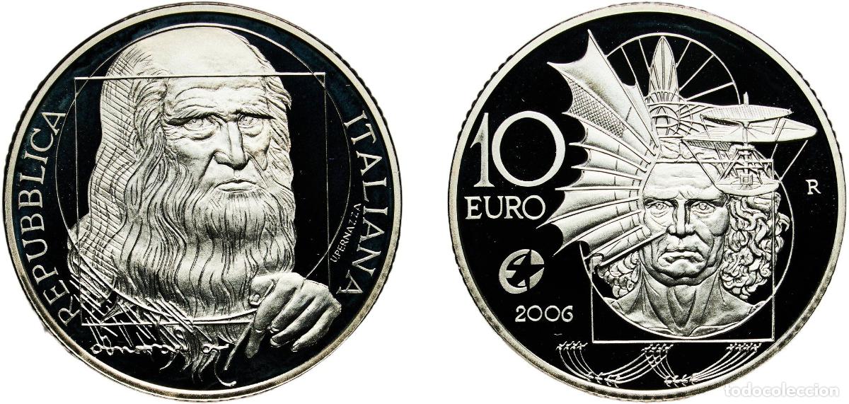 Monete antiche di Europa: Italy Republic 2006 R 10 Euros (Leonardo da Vinci) Silver (.925) Rome Mint (25000) 22.07g PF KM 28