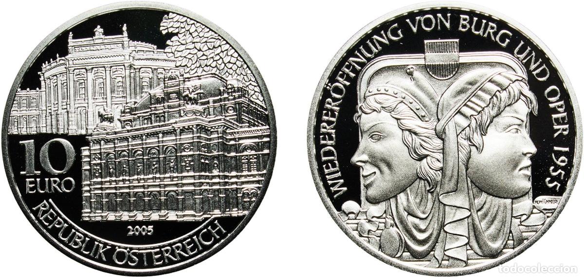 Alte M&uuml;nzen aus Europa: Austria Second Republic 2005 10 Euros (Burg Theater and Opera) Silver (.925) Vienna Mint (60000) 17