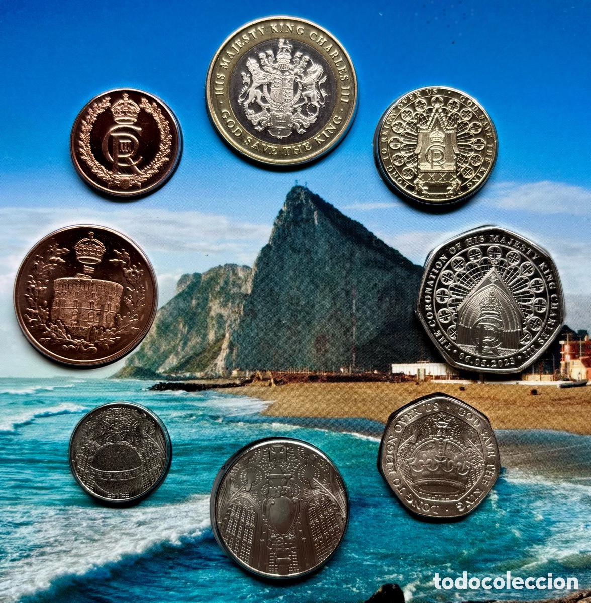 Moedas antigas da Europa: Cartera GIBRALTAR 2023. Blister Set Oficial Carlos III
