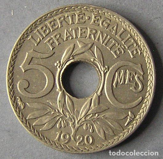 Monnaies anciennes de Europe: FRANCIA - 5 CENTIMES 1920 - VARIANTE CU&Ntilde;O DOBLADO EN FECHA