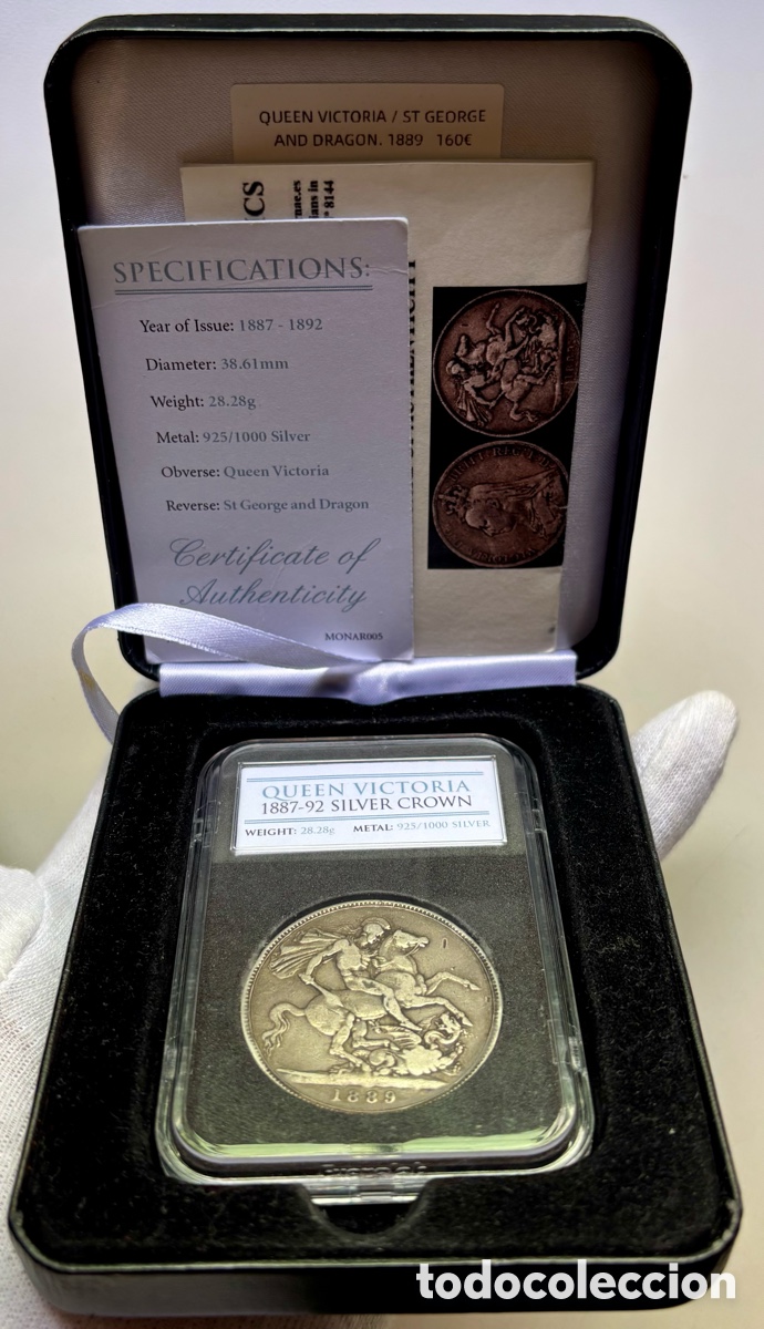 Moedas antigas da Europa: Moneda PLATA INGLATERRA 1 Corona 1889 ESTUCHE + CERTIFICADO. Crown Victoria UK Reino Unido