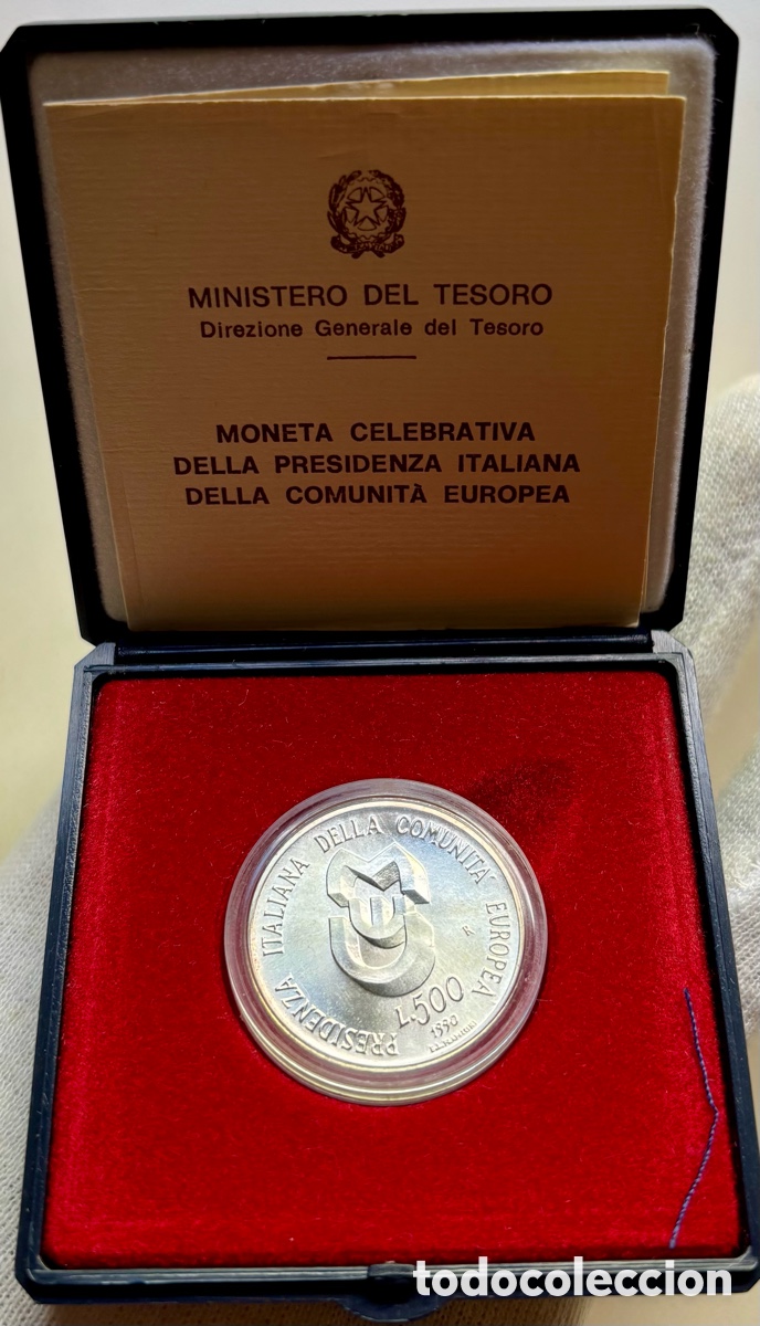 Moedas antigas da Europa: Moneda PLATA ITALIA 500 Lira 1990 SC. Presidencia. Estuche