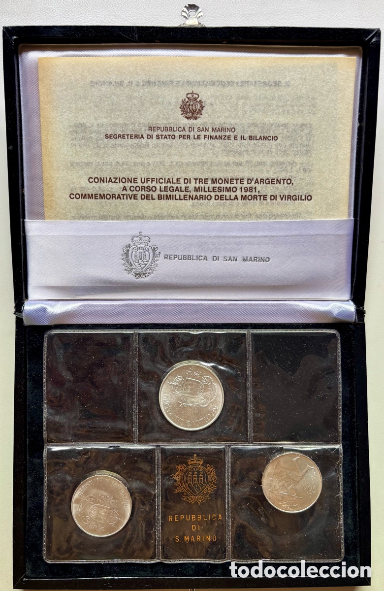 Moedas antigas da Europa: Set x 3 Monedas SAN MARINO PLATA 1981 2 x 500 Lira 1000 Lira FDC. Tr&iacute;ptico Estuche