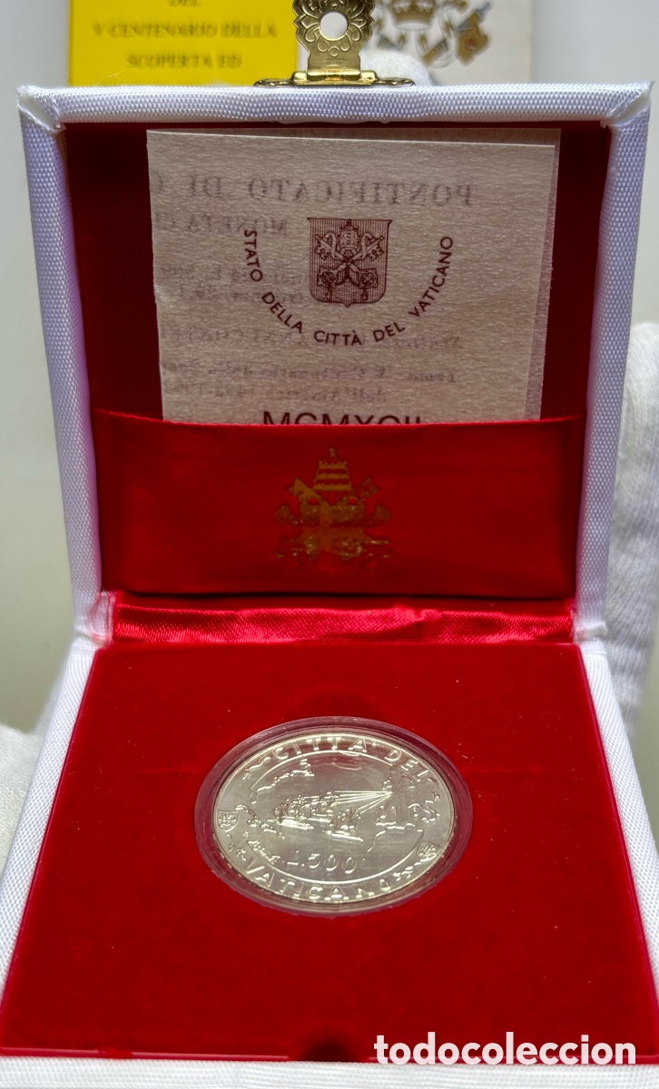 Alte M&uuml;nzen aus Europa: Moneda PLATA VATICANO 500 Lira 1992 Juan Pablo II. Estuche
