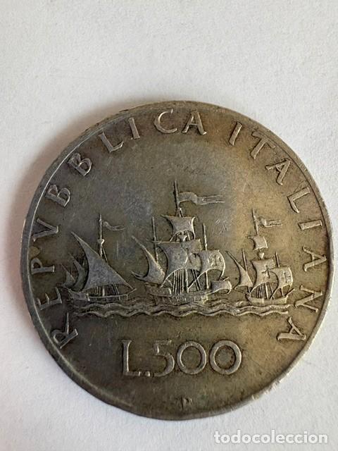 Moedas antigas da Europa: Moneda de Plata 500 Liras Italianas &rdquo;Caravelle&rdquo; - A&ntilde;o 1959 (Original)