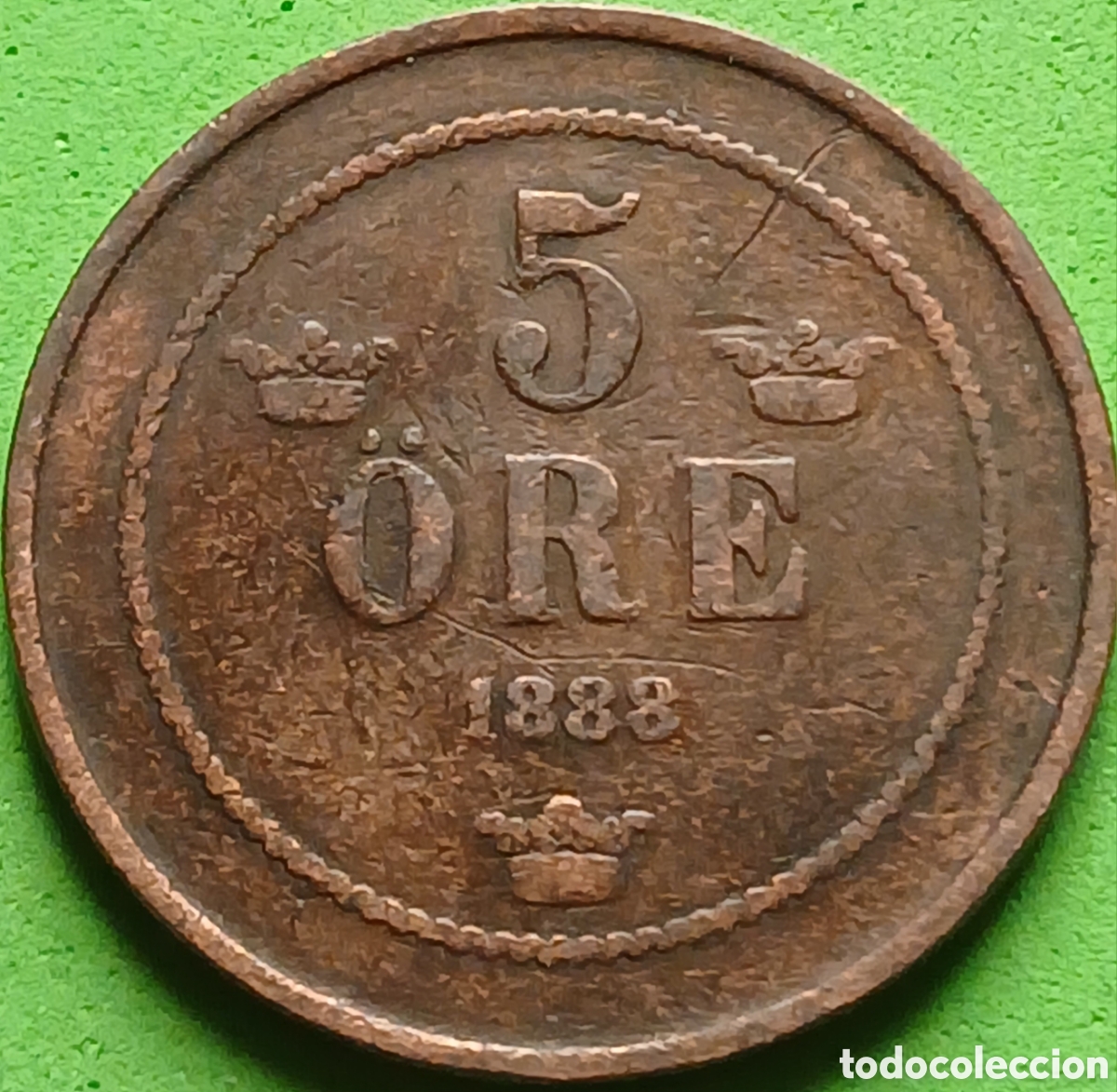 Monete antiche di Europa: Suecia 5 ore 1888 km#736 Leyenda peque&ntilde;a/ ESCASA!!