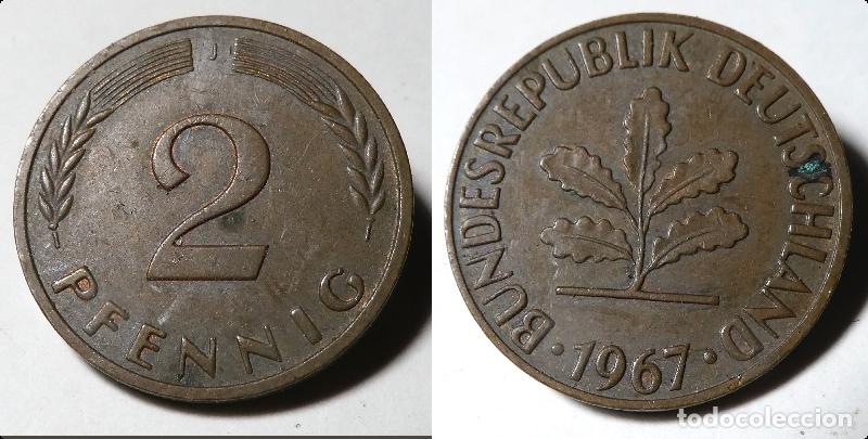 Alte M&uuml;nzen aus Europa: Moneda de ALEMANIA , REP&Uacute;BLICA FEDERAL, 2 Pfennig, 1967