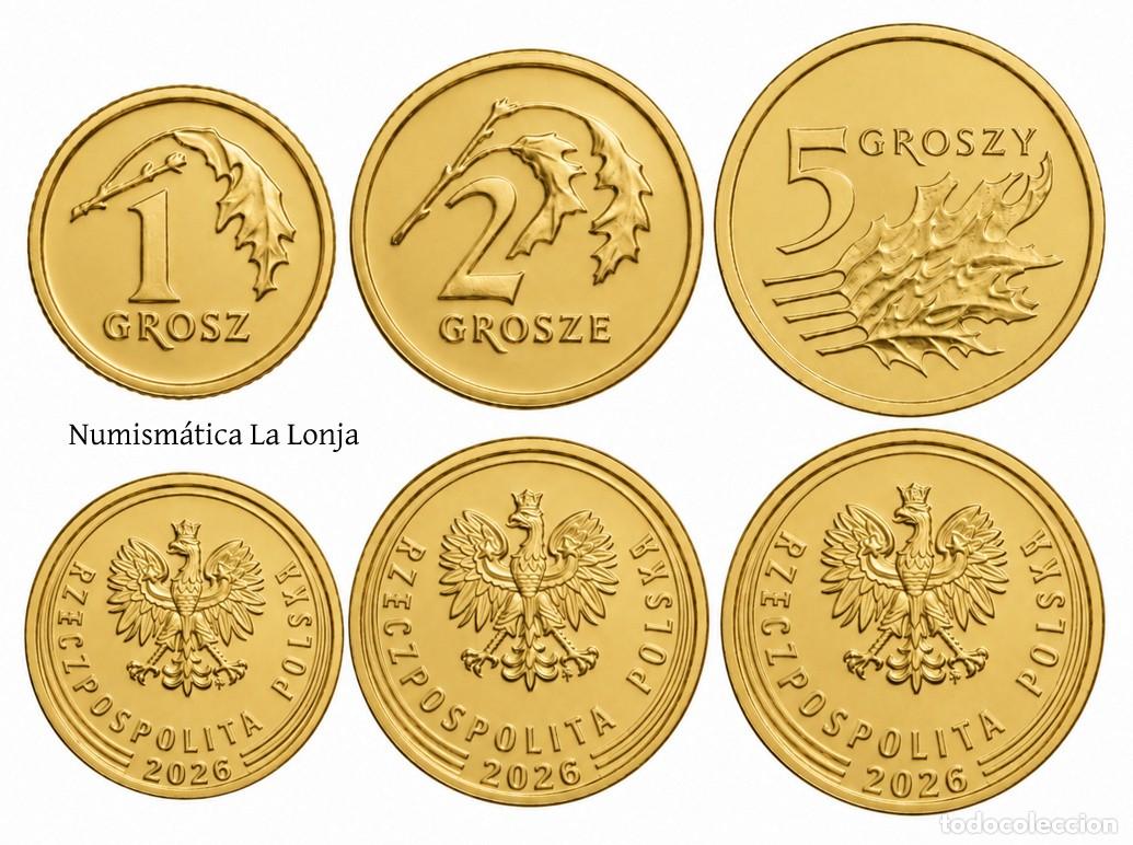 Monete antiche di Europa: Polonia Set 3 monedas 1 2 5 Groszy 2026 Km 923 924 925 Sc Unc