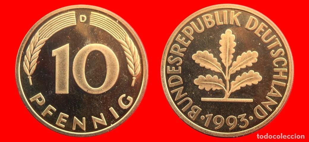Monedas antiguas de Europa: 10 PFENNIG 1993-D PROOF BRD ALEMANIA-10384SC