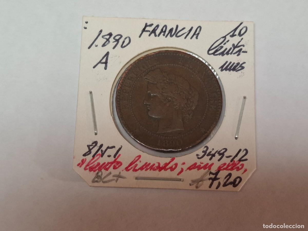 Moedas antigas da Europa: 10 CENTIMOS de 1890 A KM 815.1 FRANCIA en BC+