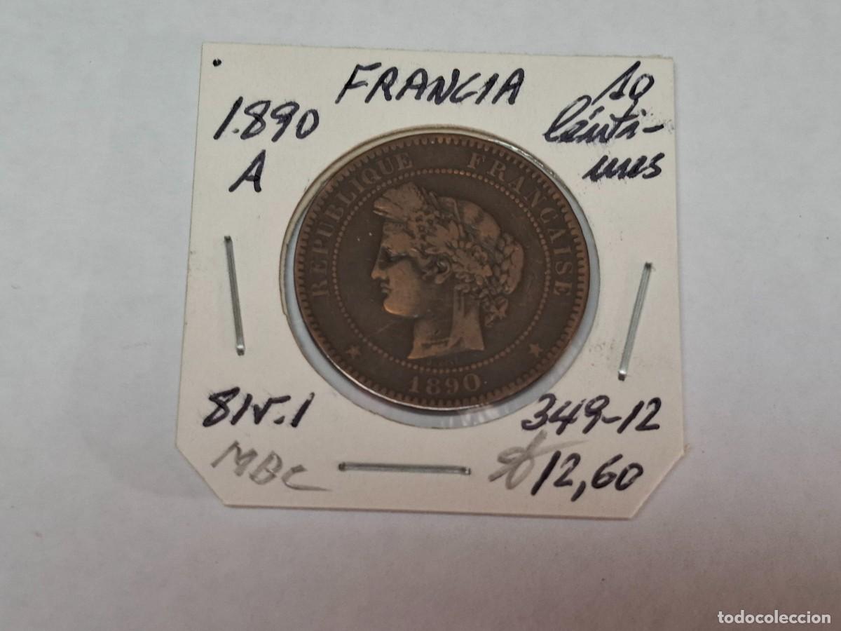 Moedas antigas da Europa: 10 CENTIMOS de 1890 A KM 815.1 FRANCIA en MBC