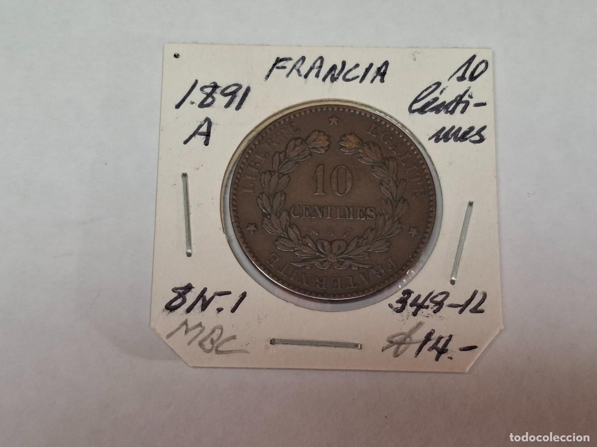Moedas antigas da Europa: 10 CENTIMOS de 1891 A KM 815.1 FRANCIA en MBC