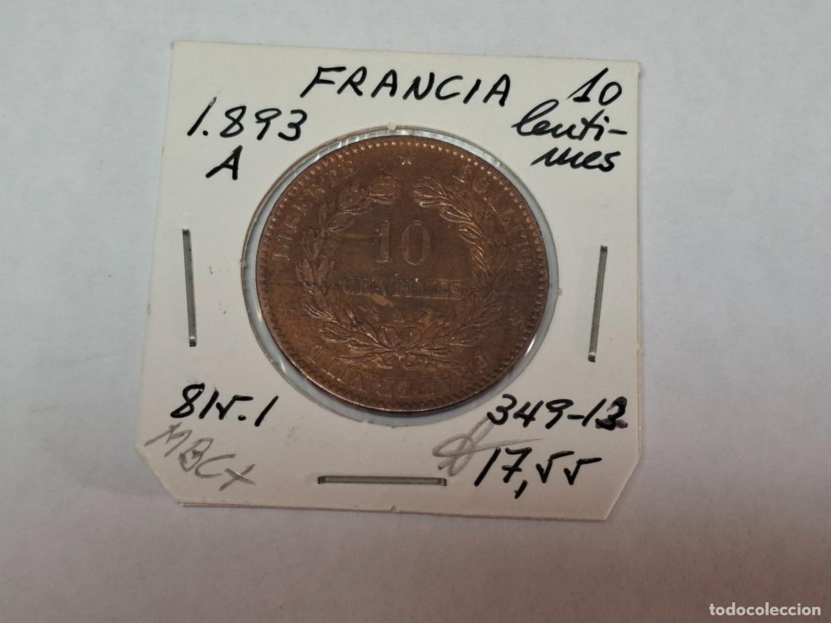 Moedas antigas da Europa: 10 CENTIMOS de 1893 A KM 815.1 FRANCIA en MBC+