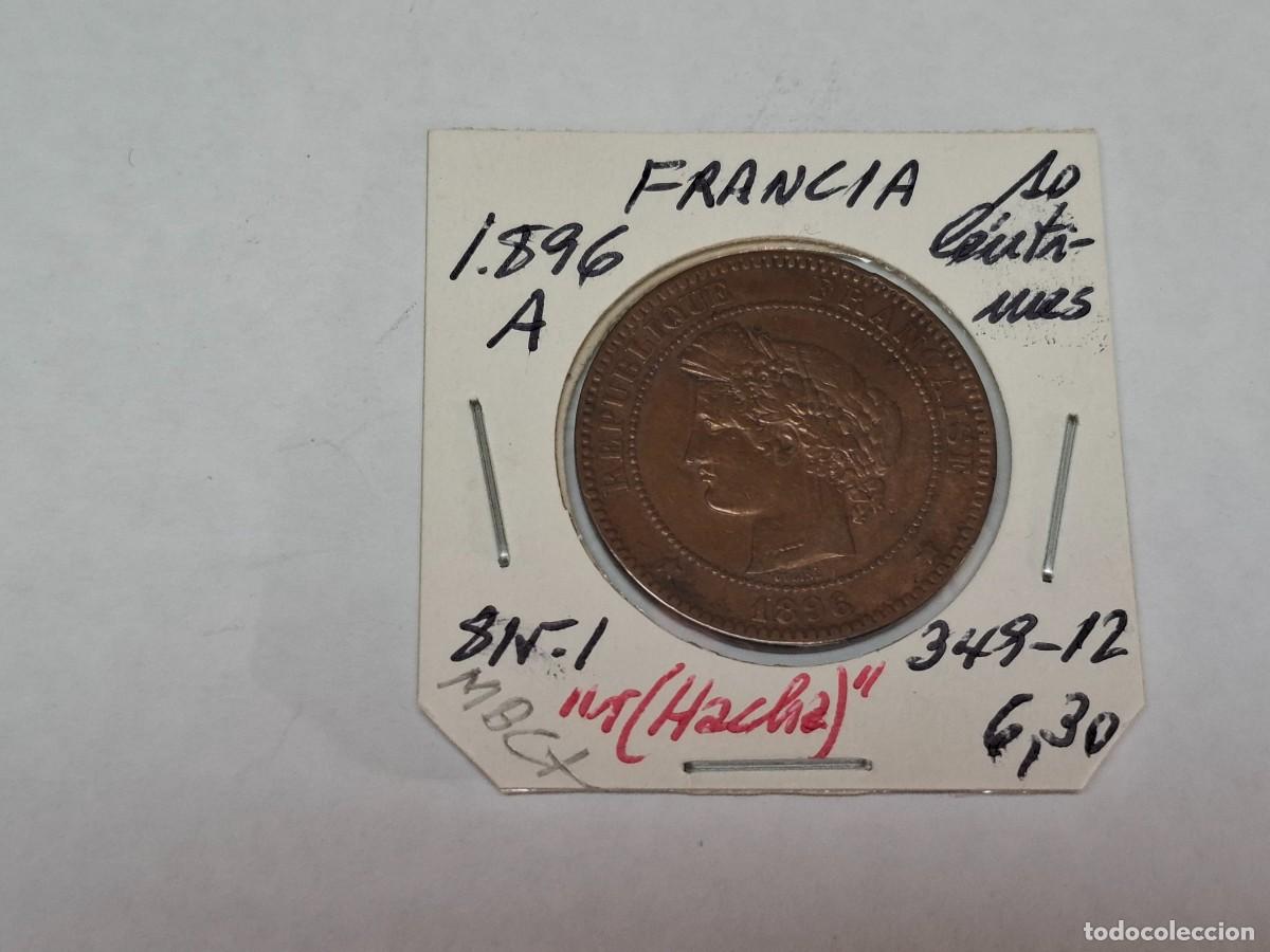 Moedas antigas da Europa: 10 CENTIMOS de 1896 A KM 815.1 FRANCIA en MBC+
