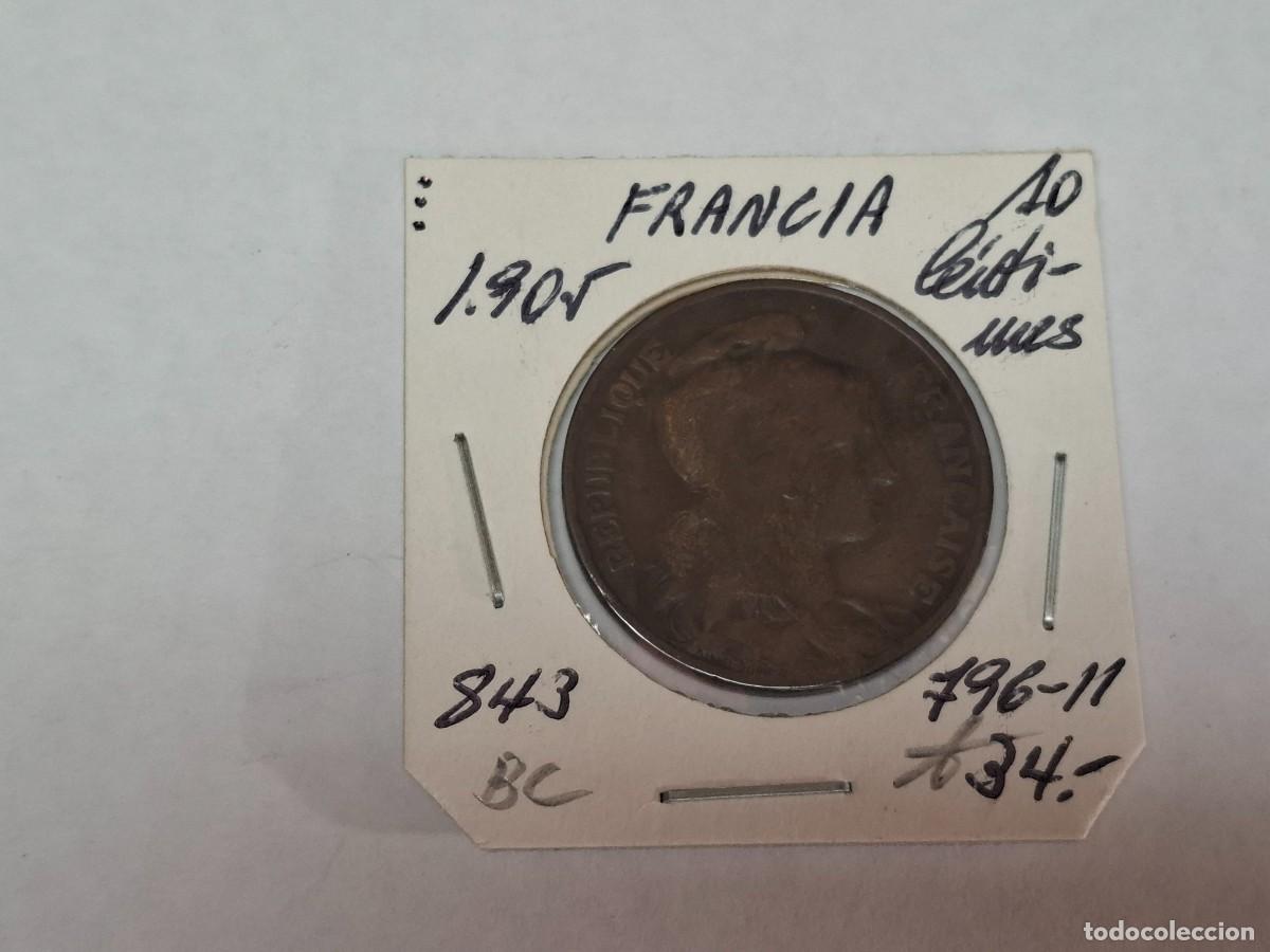 Moedas antigas da Europa: 10 CENTIMOS de 1905 KM 843 FRANCIA en BC