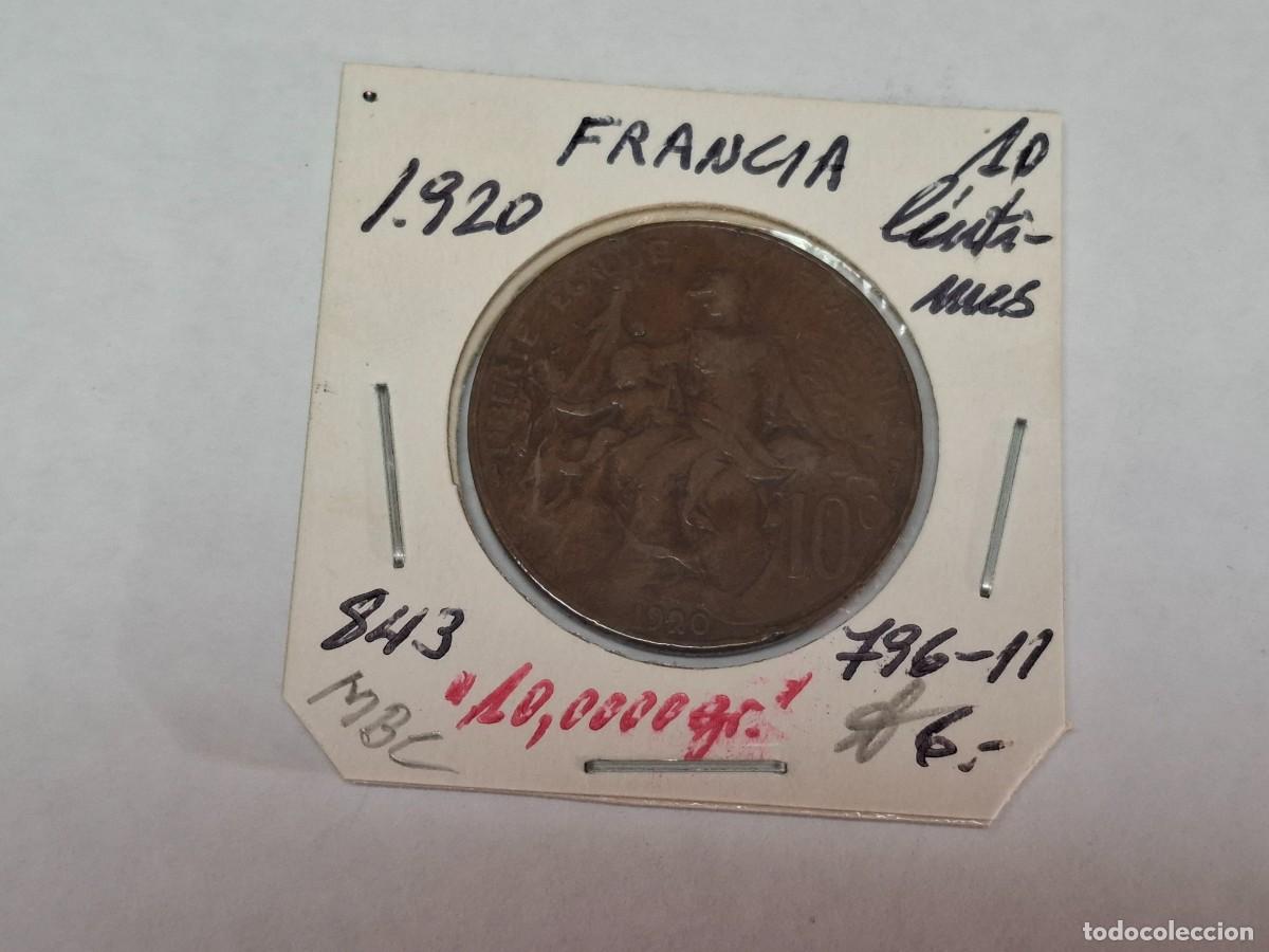 Moedas antigas da Europa: 10 CENTIMOS de 1920 KM 843 FRANCIA en BC