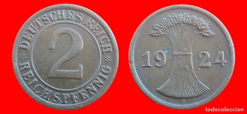Alte M&uuml;nzen aus Europa: 2 REICHSPFENNIG 1924F WEIMAR ALEMANIA-156732