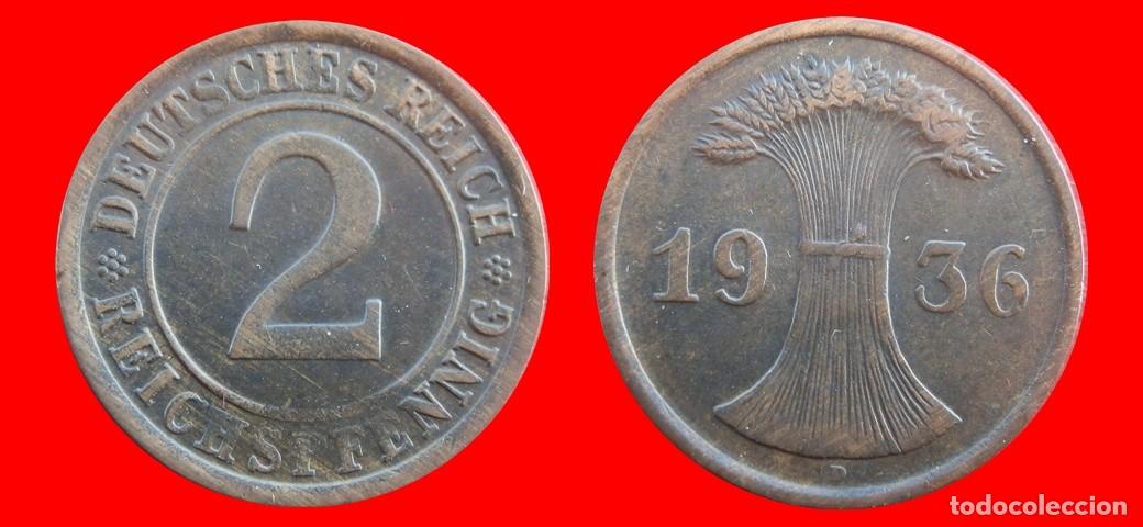 Alte M&uuml;nzen aus Europa: 2 REICHSPFENNIG 1936D WEIMAR ALEMANIA-156734