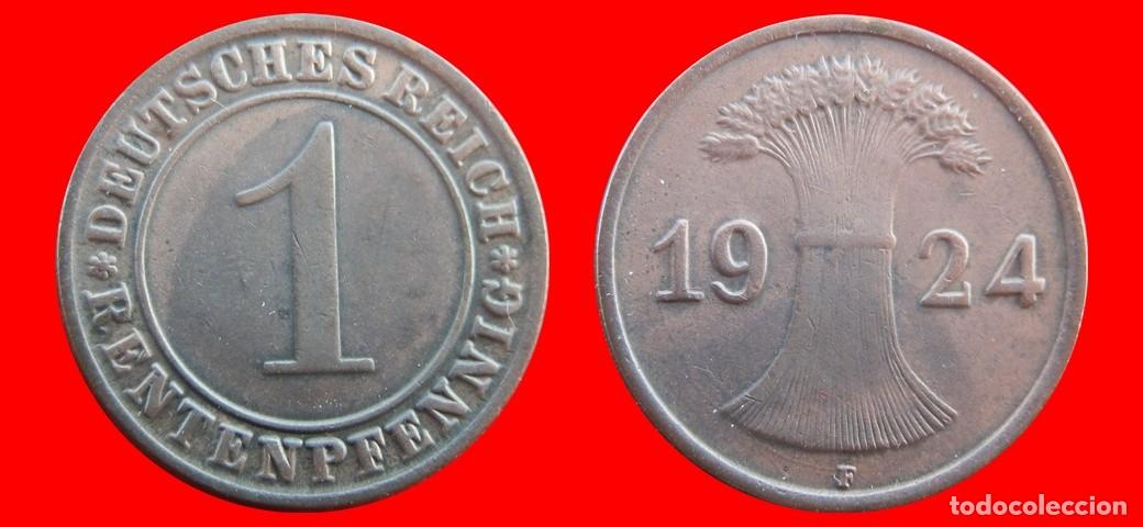 Alte M&uuml;nzen aus Europa: 1 RENTENPFENNIG 1924F WEIMAR ALEMANIA-156742