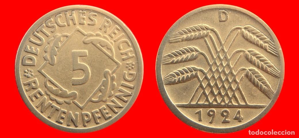 Alte M&uuml;nzen aus Europa: 5 RENTENPFENNIG 1924D WEIMAR ALEMANIA-156746