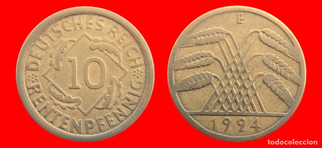 Alte M&uuml;nzen aus Europa: 10 RENTENPFENNIG 1924E WEIMAR ALEMANIA-156748