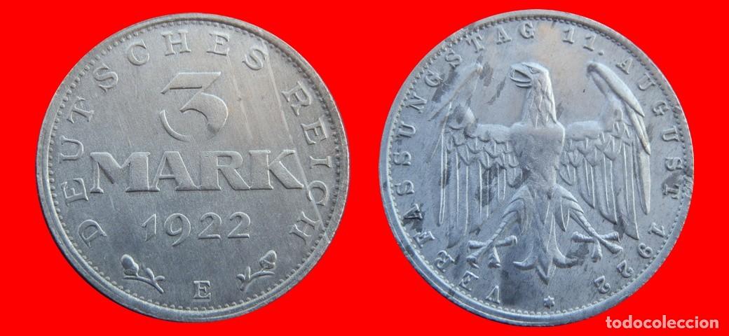 Alte M&uuml;nzen aus Europa: 3 MARCOS 1922E KM-29 WEIMAR ALEMANIA-156751