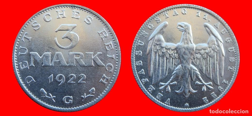 Alte M&uuml;nzen aus Europa: 3 MARCOS 1922G KM-29 WEIMAR ALEMANIA-156752