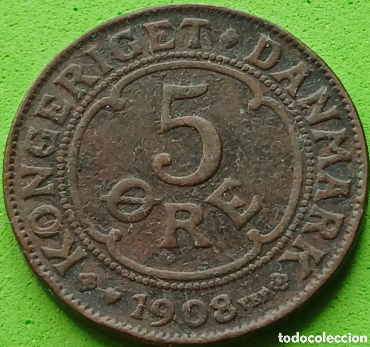 Monedas antiguas de Europa: Dinamarca 5 ore 1908 km#806 Poco com&uacute;n!!! - Foto 1