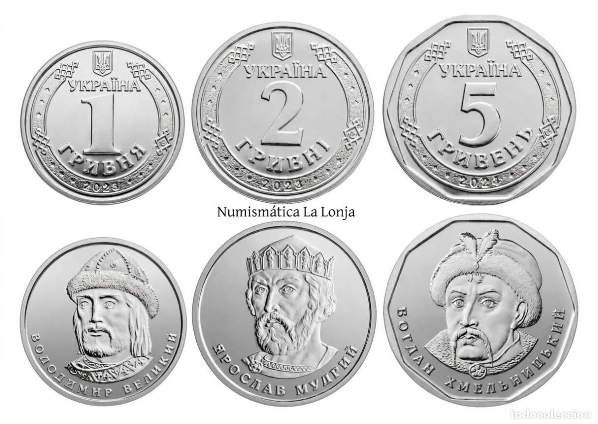 Monedas antiguas de Europa: Ucrania Set 3 monedas 1 2 5 Hryven 2023-2024 Km Nuevo Sc Unc