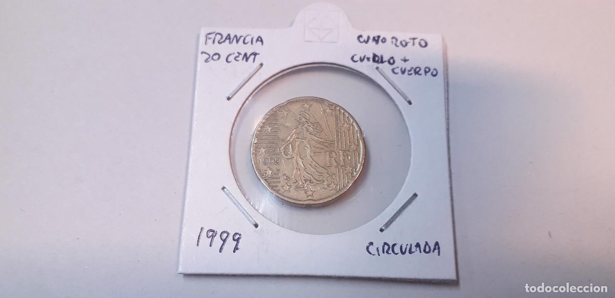 Monedas antiguas de Europa: 003859NUM-X0101-Francia 20 cent &euro; -1999 - Cu&ntilde;o roto cuello y cuerpo -encartonada