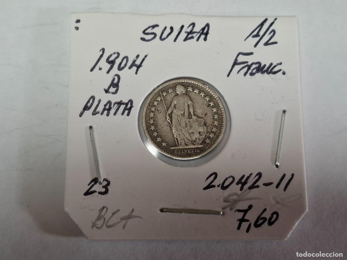 Old Coins of Europe: 1/2 FRANCO de PLATA de 1904 B KM 23 SUIZA en BC+