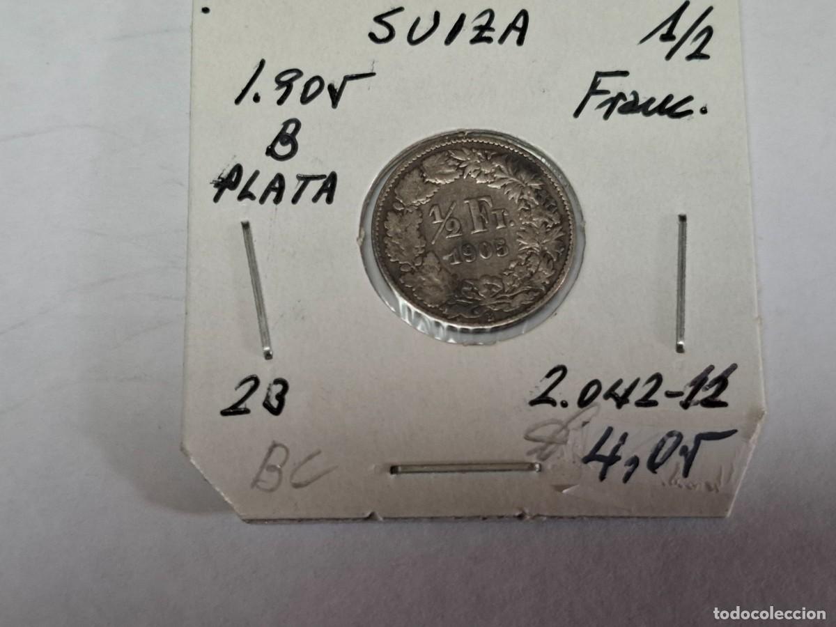Moedas antigas da Europa: 1/2 FRANCO de PLATA de 1905 B KM 23 SUIZA en BC