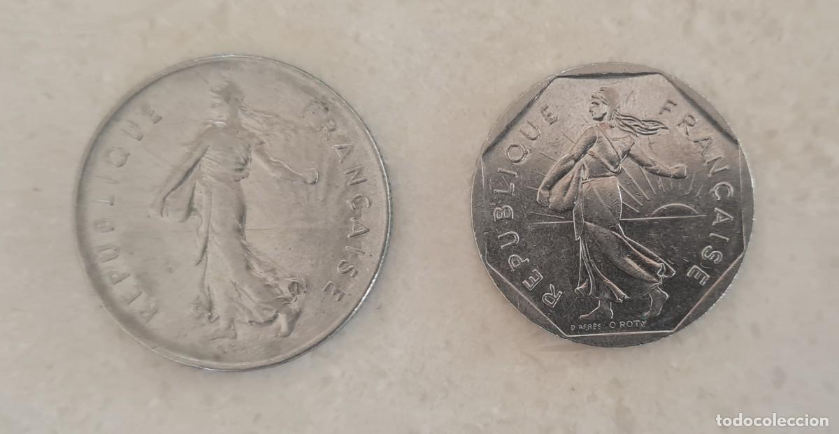 Monedas antiguas de Europa: 2 monedas francos franceses 1970 y 2000
