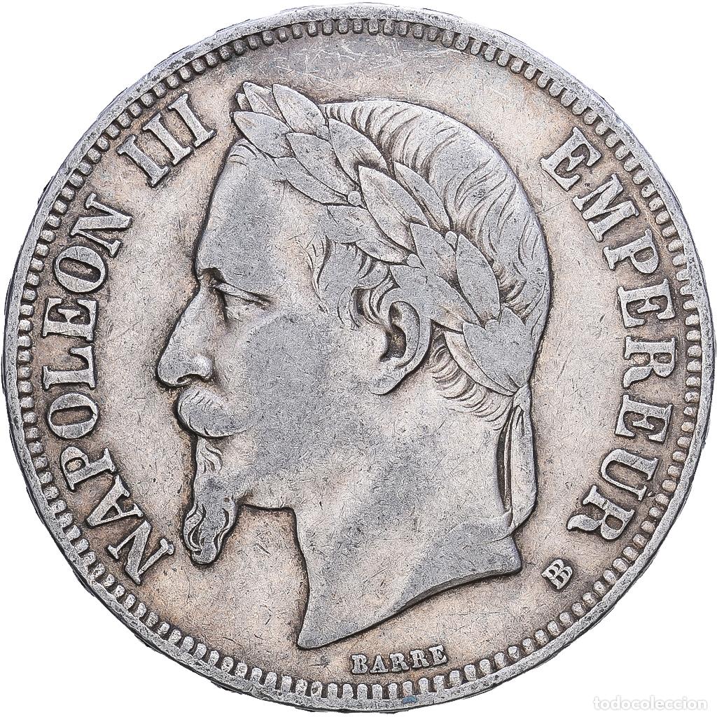 Monedas antiguas de Europa: [#1552445] Francia, Napoleon III, 5 Francs, 1869, Strasbourg, Plata, BC+, Gadoury:739