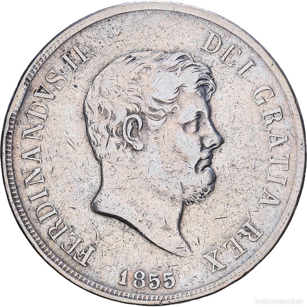 Moedas antigas da Europa: [#1547704] Kingdom of the Two Sicilies, Ferdinando II, 120 Grana, 1855, Naples, Plata, BC+