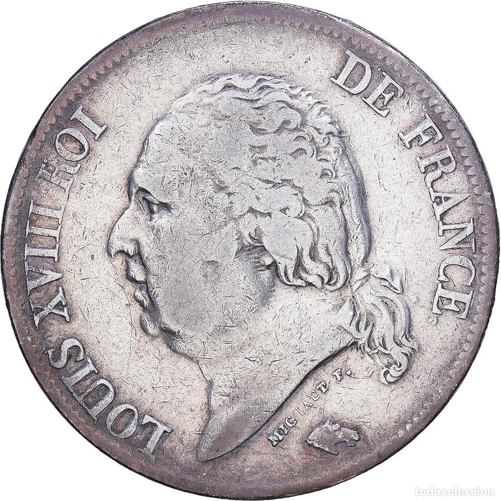 Old Coins of Europe: [#1547773] Francia, Louis XVIII, 5 Francs, 1824, Lyon, Plata, BC+, Gadoury:614