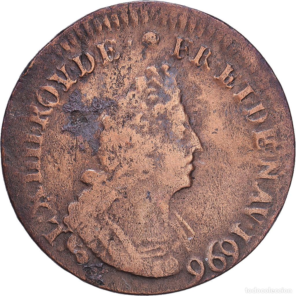 Old Coins of Europe: [#1547868] Francia, Louis XIV, Liard de France, 1696, Lille, Cobre, BC+, Gadoury:81