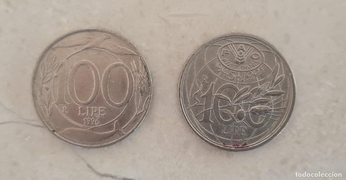 Old Coins of Europe: Dos monedas Italia 100 liras 50 aniversario 1945-1995