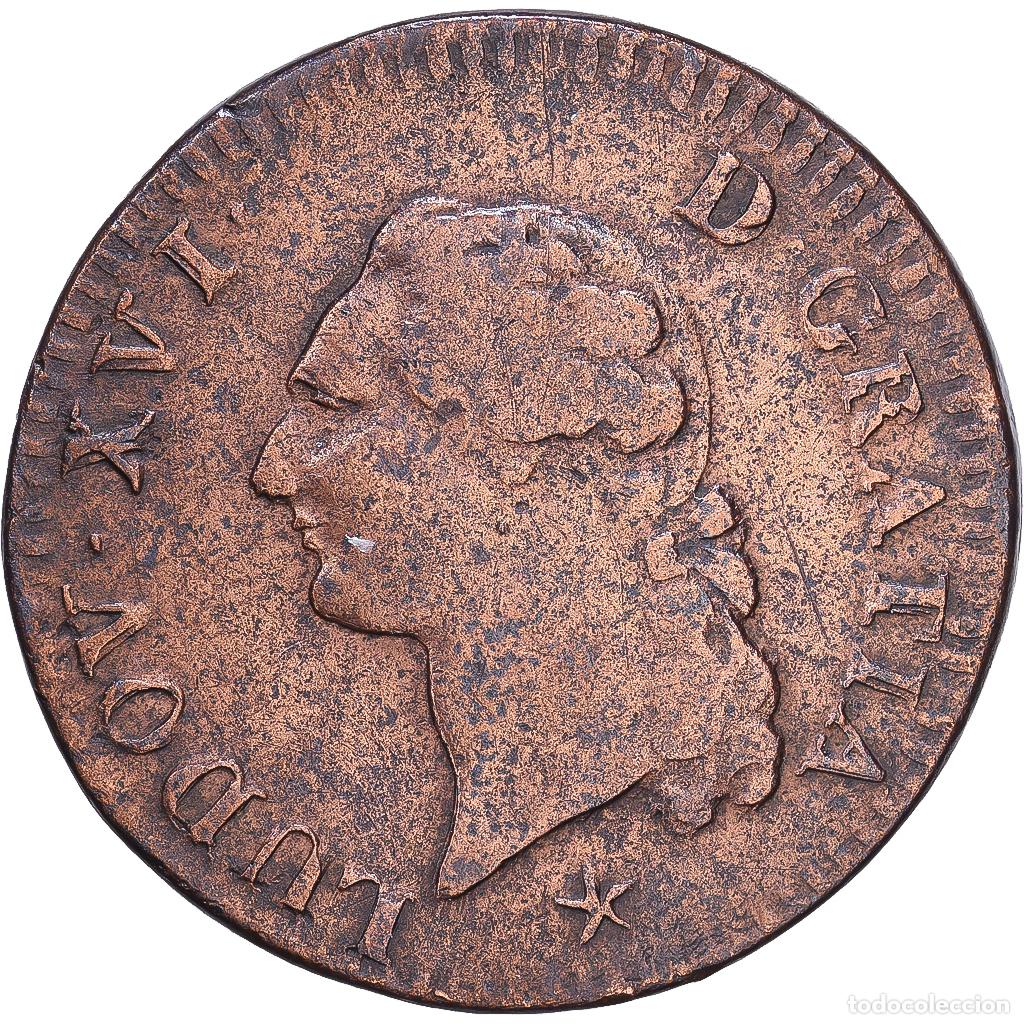 Old Coins of Europe: [#1547872] Francia, Louis XVI, Sol, 1786, Lille, Cobre, BC+, Gadoury:350