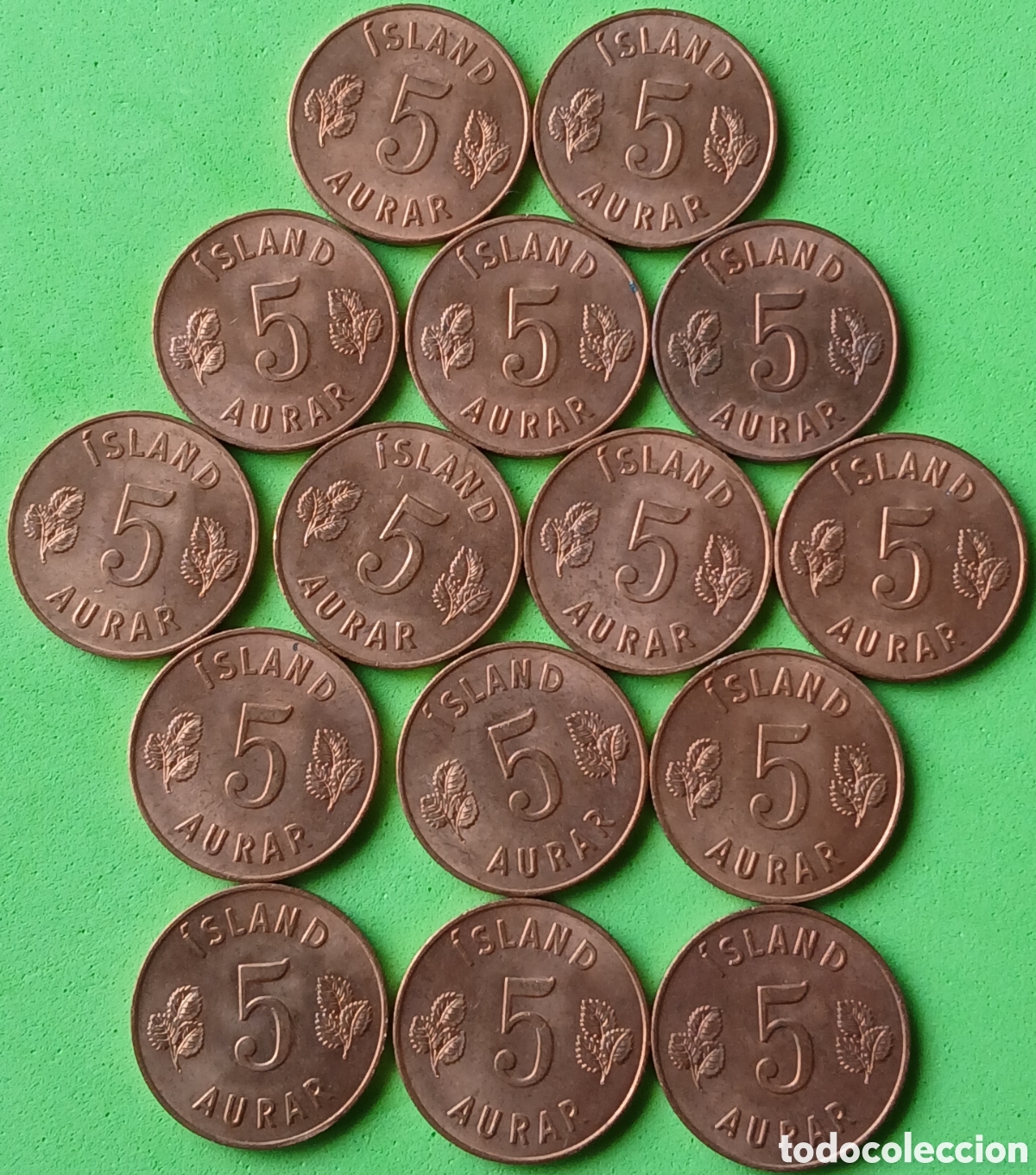 Moedas antigas da Europa: Islandia 5 aurar 1961 &times; 15 monedas. Km#9
