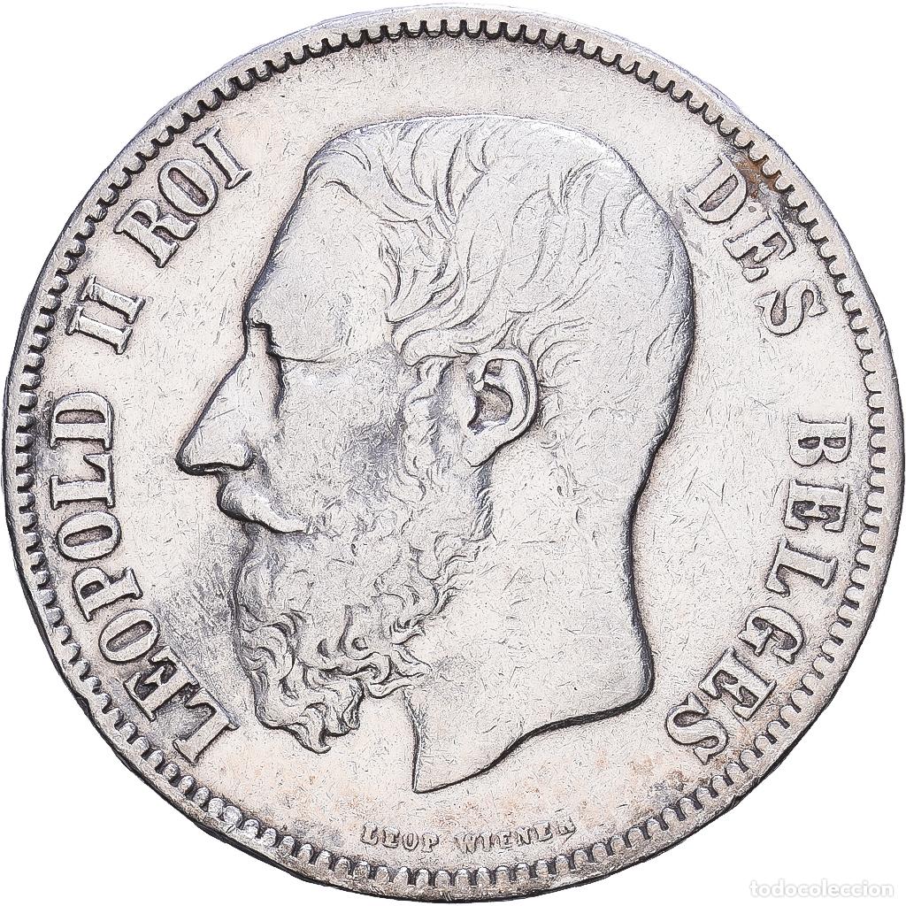 Old Coins of Europe: [#1552458] B&eacute;lgica, Leopold II, 5 Francs, 5 Frank, 1873, Brussels, Plata, BC+, KM:24