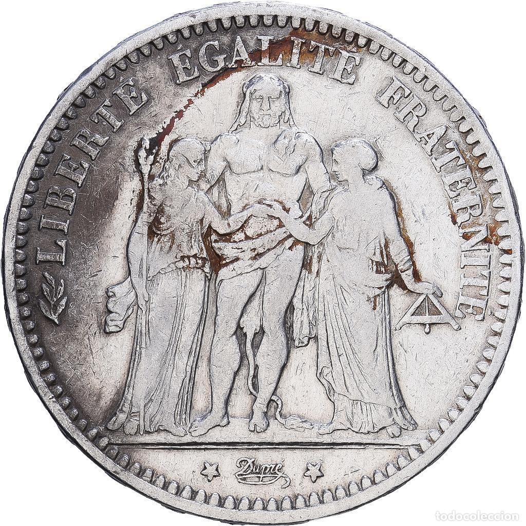 Moedas antigas da Europa: [#1552470] Francia, 5 Francs, Hercule, 1873, Bordeaux, Plata, BC+, Gadoury:745a, KM:820.2